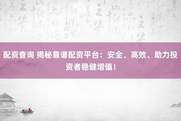 配资查询 揭秘靠谱配资平台：安全、高效、助力投资者稳健增值！