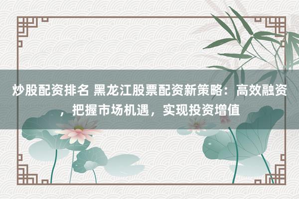 炒股配资排名 黑龙江股票配资新策略：高效融资，把握市场机遇，实现投资增值