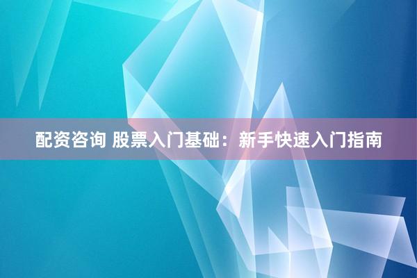 配资咨询 股票入门基础：新手快速入门指南