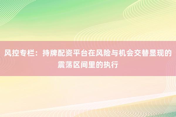 风控专栏：持牌配资平台在风险与机会交替显现的震荡区间里的执行